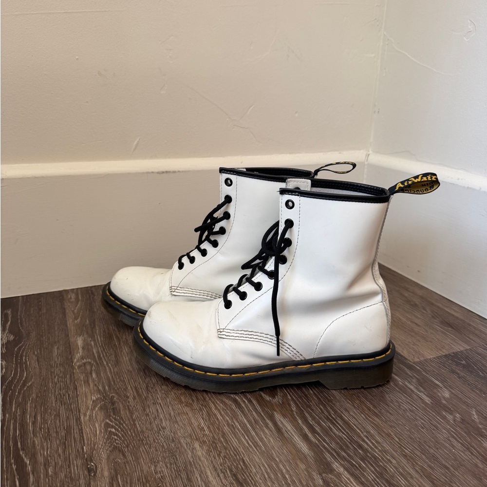Dr. Martens White Leather Boots with Black Laces